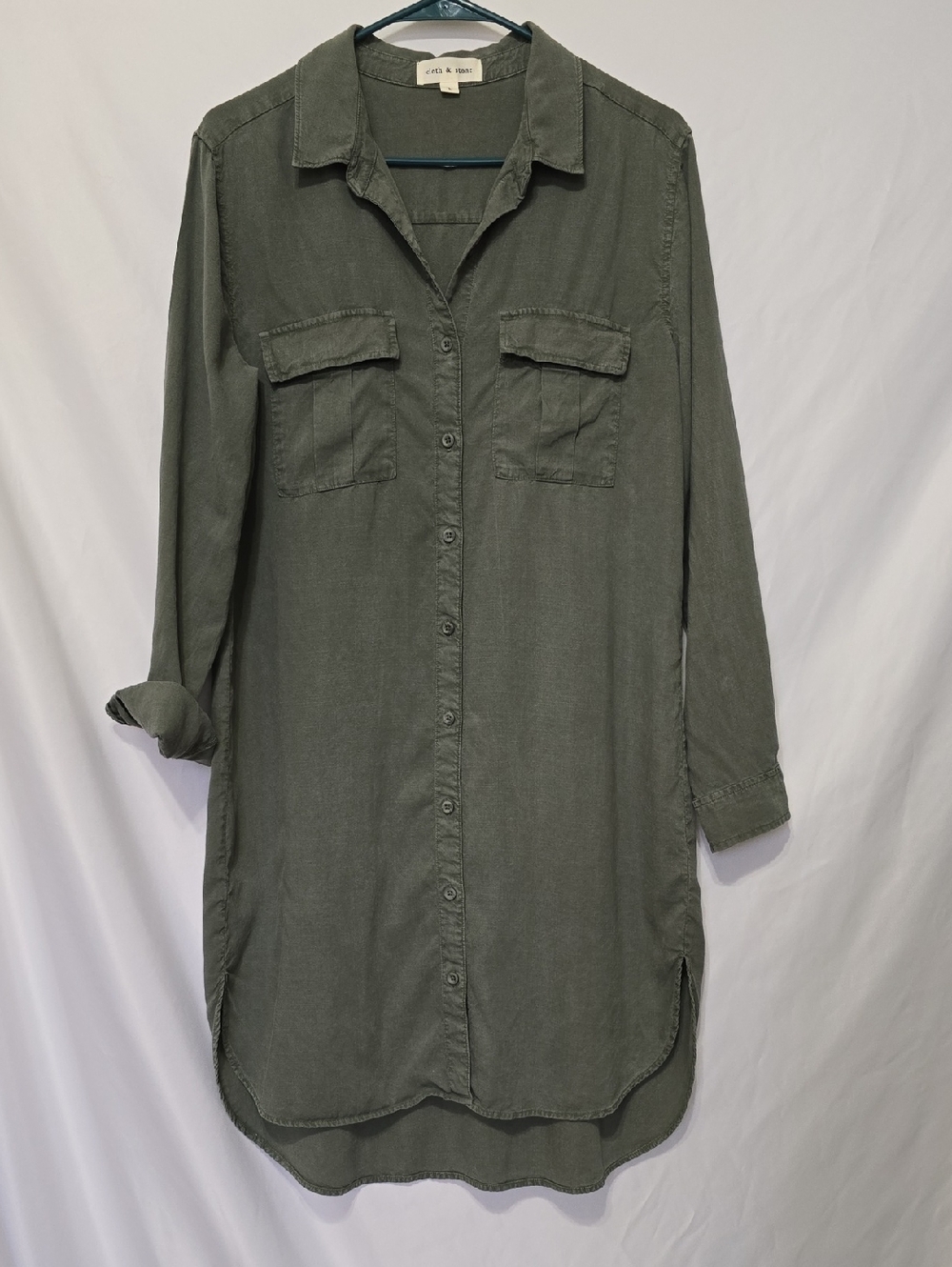 Cloth & Stone Olive Green Utility Shirt Dress Size Large